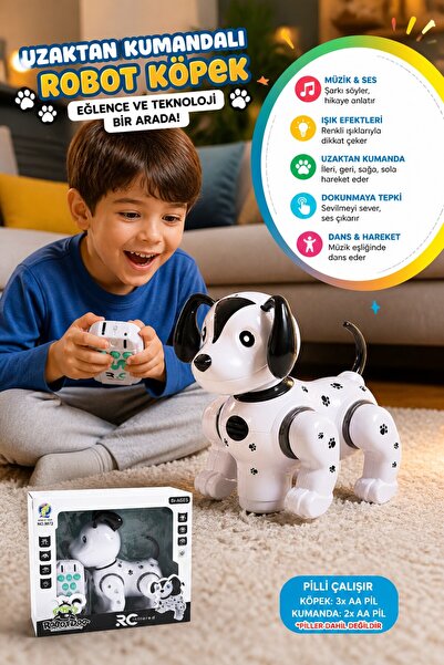 TOYFEST RC Robot Köpek 9872 Işıklı Sesli Eğitici Uzaktan Kumandalı Pilli Oyun...