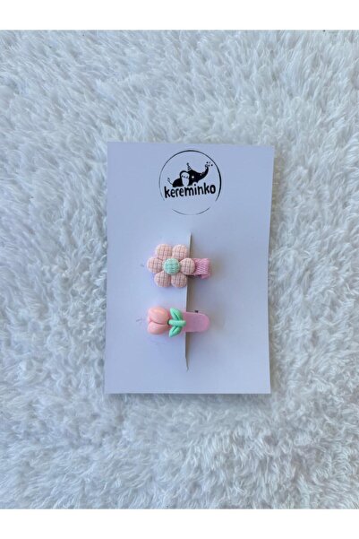 Kereminko Bebek Kız Bebek&Çocuk 2li Çiçek Figürlü Pens Toka Seti