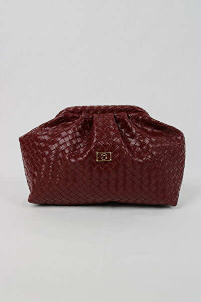 Molie Kadın Bordo Örgü Derili Yumuşak Suni Deri Askılı Clutch Portföy Günlük ...