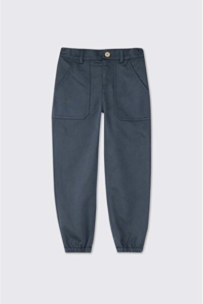 Panço Boy's Canvas Trousers with Elastic Waist and Buttons 6-12 Years Green