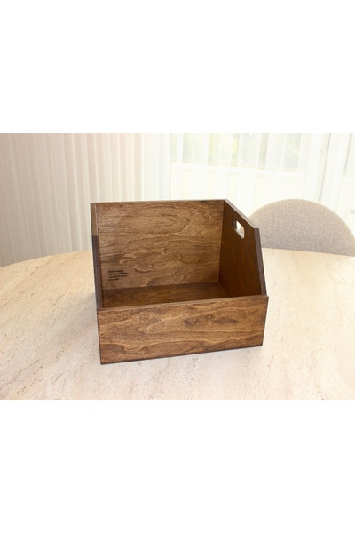 Limon Dekor Doğal Ahşap LP Plak Sandığı 12" Koyu Ceviz Rengi - Organizer Kutu - Natural Wooden LP Record Box 12"
