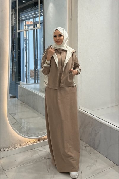 Camelya 3770 İÇİ YARIM FERMUARLI YELEĞİ KAPİŞONLU YANLARI KAPİTONE DETAYLI İK...