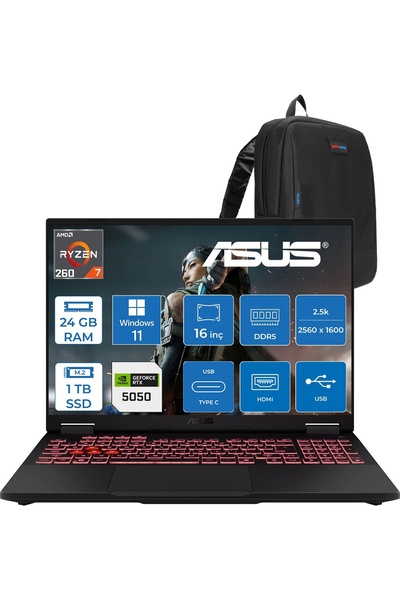 ASUS Tuf Gaming A16 FA608UH Ryzen 7 260 Aı 24GB Ddr5 1tb SSD 16-Inch 8GB/RTX5...