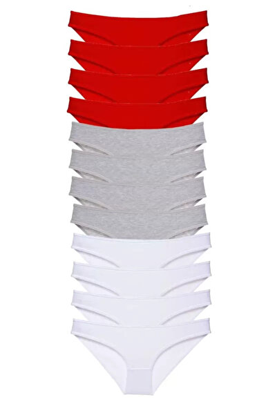 Mestore 12 Pieces Super Eco Set Lycra Women's Slip Panties Red Gray White