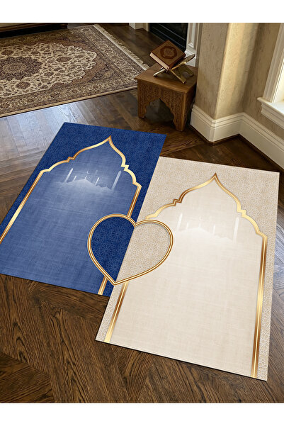 patron halı Sec_524 Heart-Shaped Prayer Rug Non-Slip Base Double Prayer Rug S...