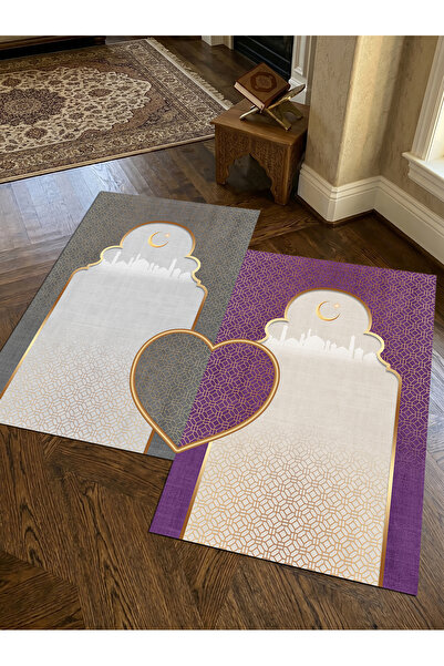 patron halı Sec_530 Heart-Shaped Prayer Rug Non-Slip Base Double Prayer Rug S...