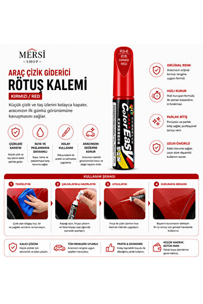 Mersi SHOP Araç Çizik Giderici Rötuş Kalemi Siyah Oto Boya Tamir Kalemi KIRMIZI