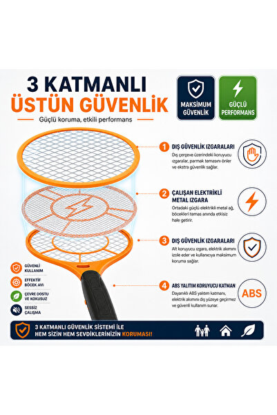 Dihamer Şarjlı Elektrikli Sinek Öldürücü Raket | Yüksek Voltaj | Kablosuz | S...