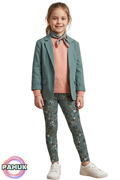United Fabrics Patterned Kids Leggings - Green Vintage Floral Girls Leggings ...