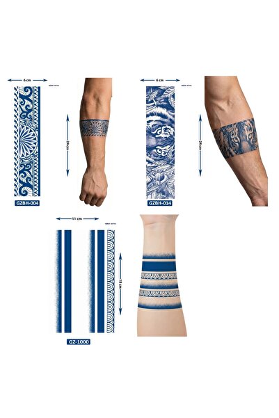 Airbrush Tattoo Kaplan Çizgi 3 Adet Birden Yarı Kalıcı Şerit Bant Aylık Geçic...