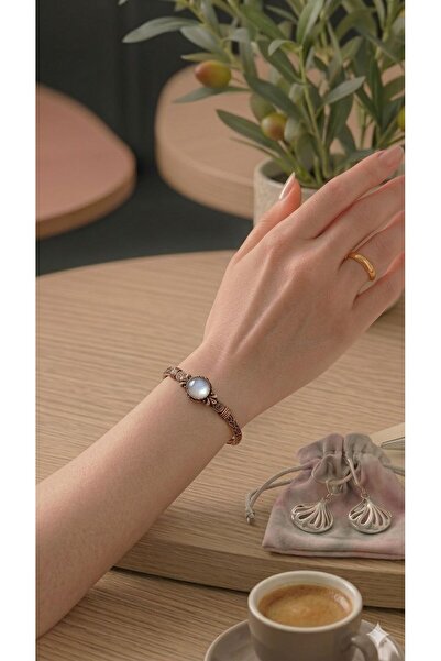 DOĞA KUTUSU White Cat's Eye Natural Stone Vintage Copper Women's Bracelet for...