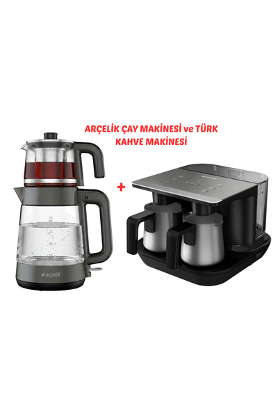 Arçelik CM6964 ÇAY MAKİNESİ SU ISITICI VE TKM9961 ÇİFT HAZNELİ TÜRK KAHVE MAK...