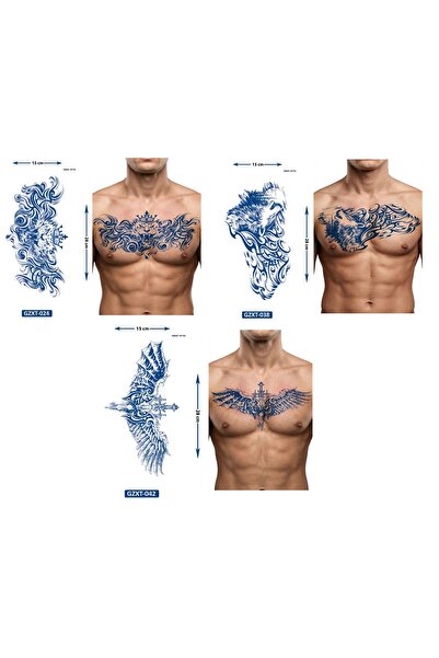 Airbrush Tattoo Büyük Boy 3 Adet Birden Yarı Kalıcı Kanat Bel Sırt Dövmesi Ay...