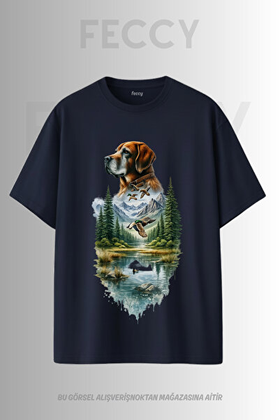 FECCY Premium μπλουζάκι με στάμπα σκύλου με θέμα Hunter Unisex Oversize Γυναι...