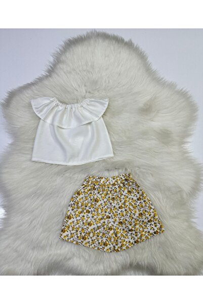Moda Lina Baby Baby Girl 2-Piece Set Crispy Floral Patterned Shorts & White M...