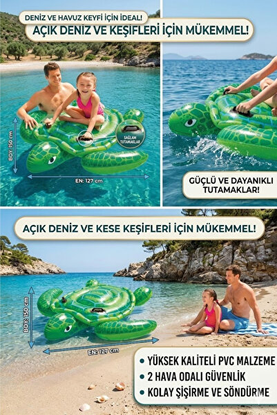 welcomein Havuz ve Deniz Kullanımına Uygun Şişme Kaplumbağa Deniz Yatağı Tuta...