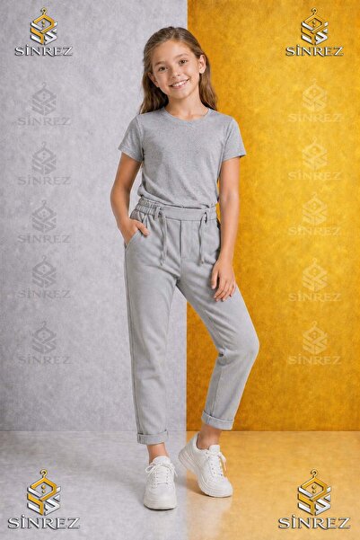 SİNREZ Pantaloni uni pentru fete 3.MDL cu talie elastică din Lycra, stil cu p...