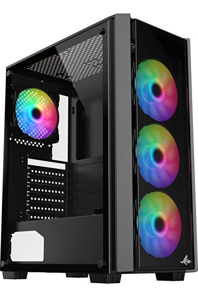 SHARX علبة كمبيوتر ATX ARGB مع لوحة أمامية شبكية (S-200)، 4 مراوح مقاس 120 مم...