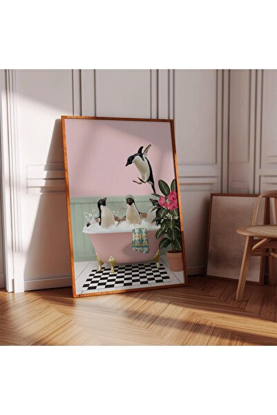 NinaStore Küvet İçinde Penguenler Baskısı: Retro Banyo Duvar Sanatı (baskı)