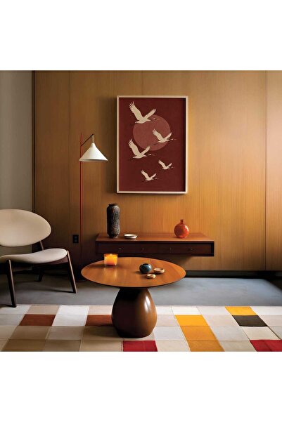 NinaStore Japandi Japon Turnası Posteri Kahverengi Bordo Güneş Minimalist Duv...