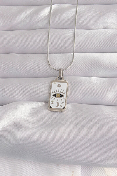 shopwave 316L Steel Silver Color White Enamel Eye Figure Tarot Pendant