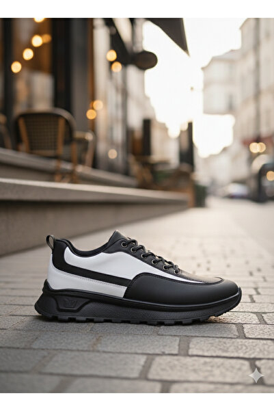 BOA Black and White Men's Casual Shoes with Laces and High Sole Comfort Sneak...