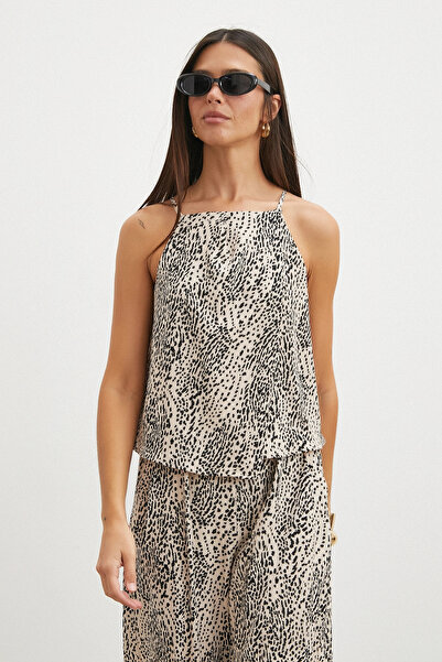 UTERPE Leopar Desenli Kolsuz Bluz