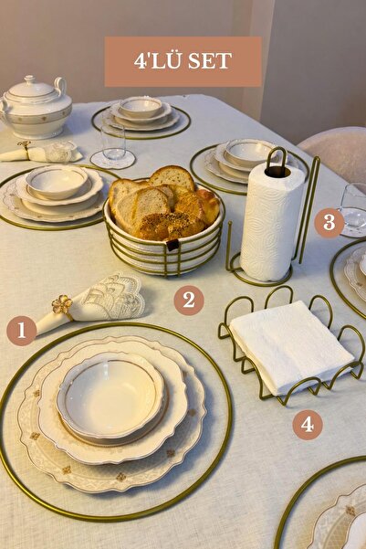 Edora Home 4’lü Set Mat Gold Kare Peçetelik Dik Kağıt Havluluk Ayraçlı Supla ...