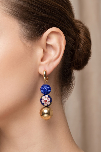 PETEK AKSESUAR Flowering Murano Stone Ball Hanging Earrings 6 Cm.