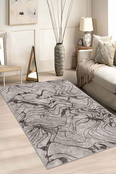 UZZA Salon Halısı Geometrik İskandinav Eskitmeli Dijital Baskı Yıkanabilir Ka...