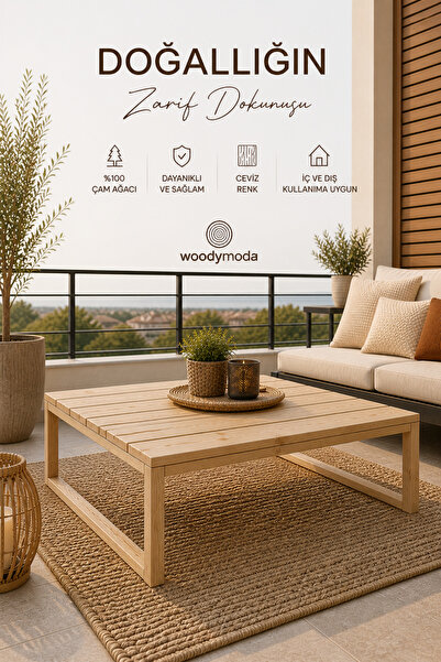 Woodymoda Masif Ahşap Bahçe & Balkon Sehpası – 80x80x40 cm