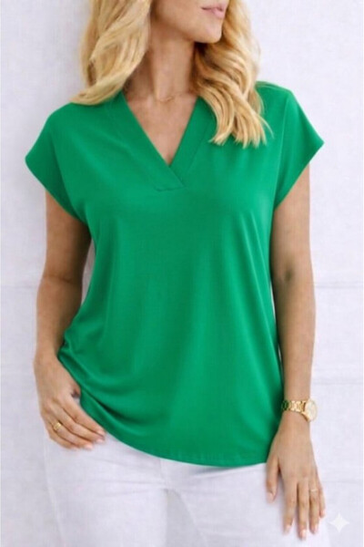 Generic Brand Women's V-Neck Short Sleeve Woven Viscose Fabric Blouse