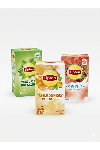 Lipton Yeşil Çay+Nane&Zencefil+Kiraz Saplı 20’li 3 Paket