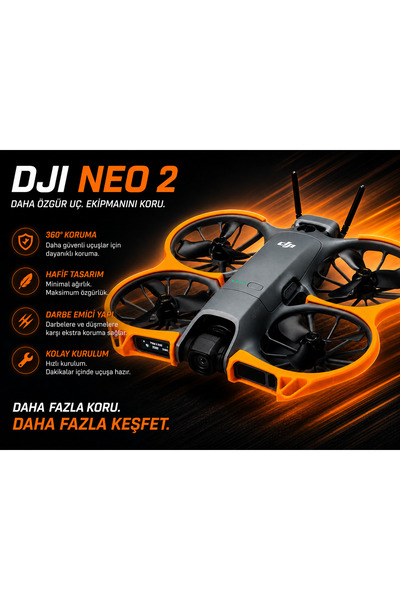 Print Zone DJI Neo 2 Uyumlu 360° Tam Koruma Zırhı - Darbe Emici Pervane ve Gö...