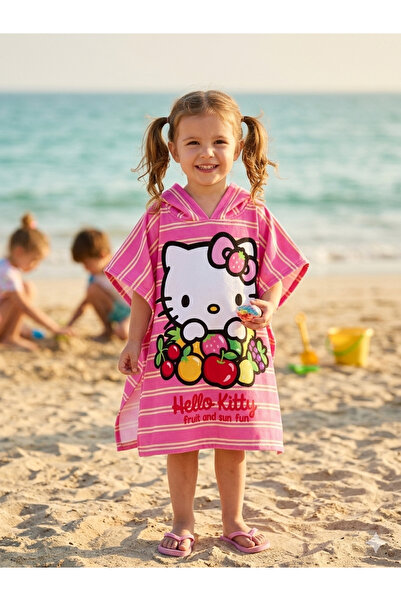 ues Πετσέτα παραλίας με κουκούλα και στάμπα Hello Kitty για κορίτσια