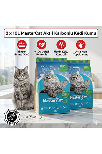 mastercat 2 adet aktif karbonlu kedi kumu 10L * 2