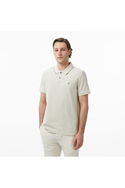 Calvin Klein Refined Pique Tipped Classic Erkek Bej Polo