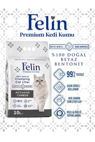 FELİN Aktif Karbonlu Topaklanan İnce Taneli Kedi Kumu 10l