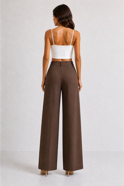 MODA GARDEN 35 Ar66 Women's High-Waisted Wide-Leg Pants – Pleated, Relaxed Fit, Stylish Casual Fabric Trousers