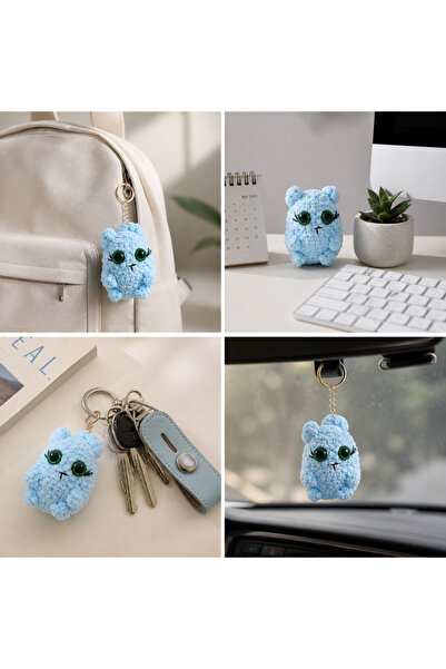 Sublime Butik Amigurumi Hayvan Figürlü Mavi Anahtarlık / Süs Eşyası