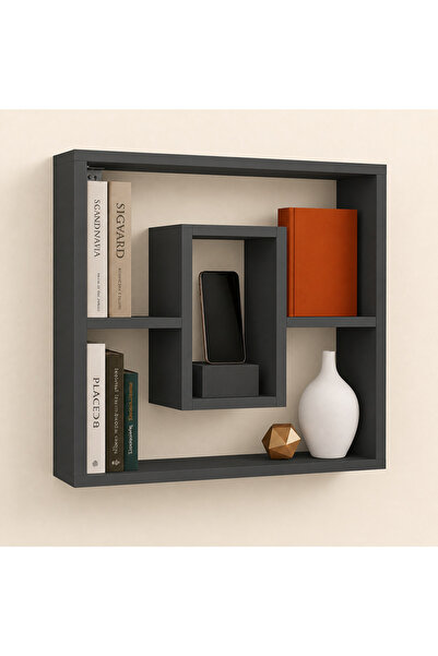 byzellahome Dekoratif Modern %100 MDF Duvar Rafı - Antrasit Renk