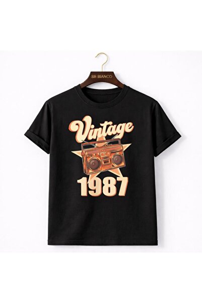SB BİANCO تي شيرت مطبوع للجنسين من Vintage 1987 – تي شيرت كبير الحجم بنمط راد...