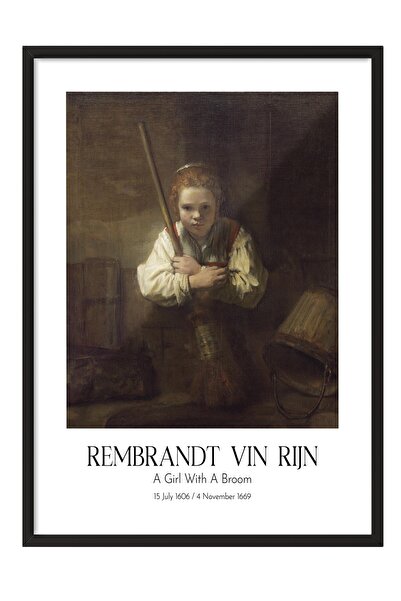 Postifull Rembrandt Vin Rijn - Devojčica sa metlom, slika u crnom okviru, ume...