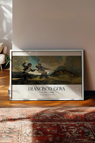 Postifull Francisco Goya - Lupta cu bastoane, Tablou înrămat alb, Seria de ar...