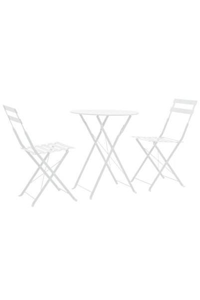 vidaxl Set mobilier bistro, 3 piese, alb, oÈ›el