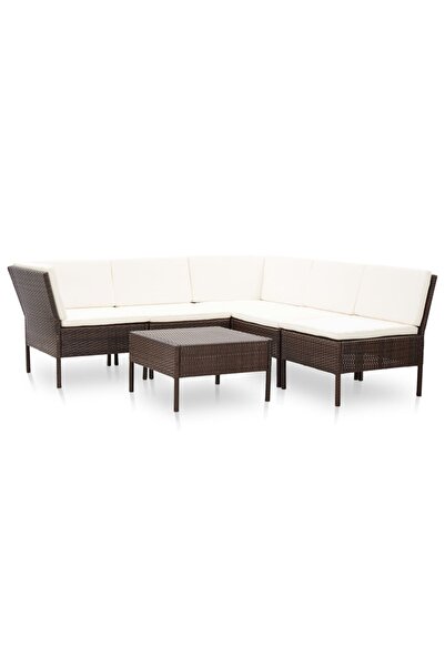 vidaxl Set mobilier de gradina cu perne, 6 piese, maro, poliratan