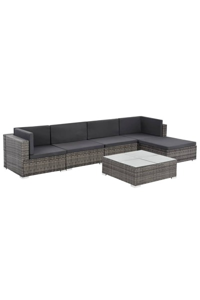 vidaxl Set mobilier de gradina cu perne, 6 piese, gri, poliratan