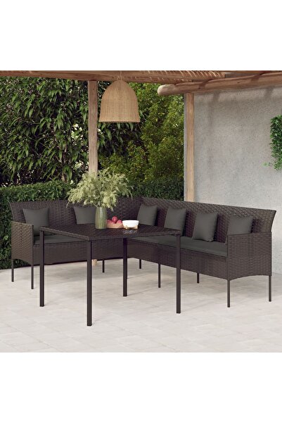Concept Set mobilier de grădină cu perne, 2 piese, negru, poliratan