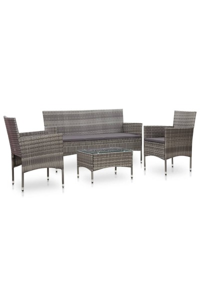vidaxl Set mobilier de gradina cu perne, 4 piese, gri, poliratan
