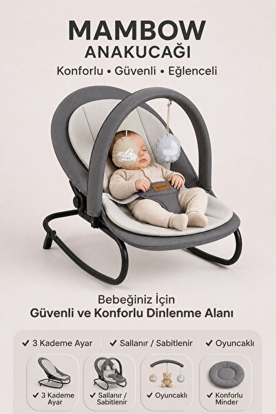 Quero Mambow Ana kucağı, Premium Cotton, 3 Kademe Ayarı, Sallanır, Sabitlenir...